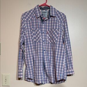 Levi's Men's Red and Blue Checkered Shirt